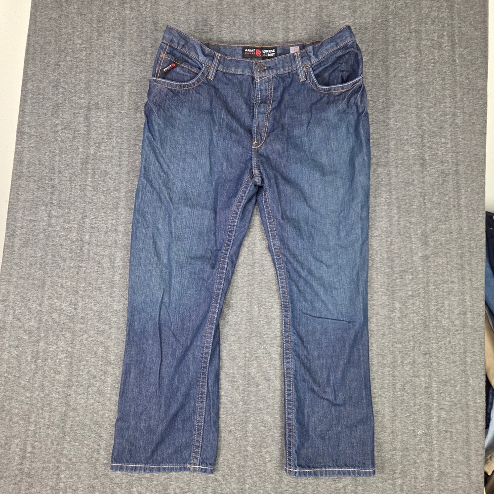 Ariat FR Jeans Mens 40x30 M4 Bootcut  Low Rise Dark Wash Cat Work Western